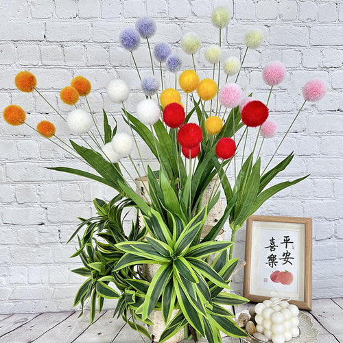 2025 new artificial flower ball 5-fork rich ball plush fur ball fake plant wedding studio decoration fake flower wholesale artificial flower